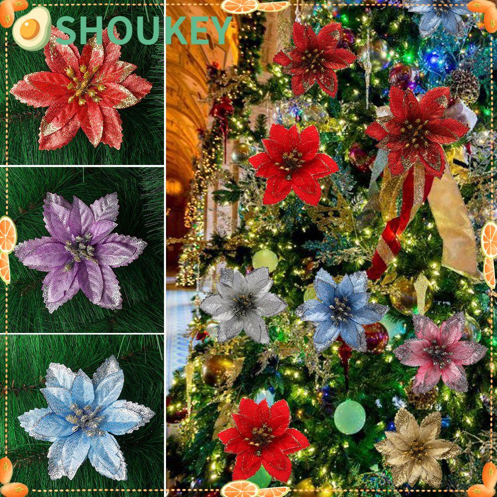 Hoa nhân tạo bằng nhựa nhiều màu sắc nổi bật trang trí cây thông giáng sinh năm mới