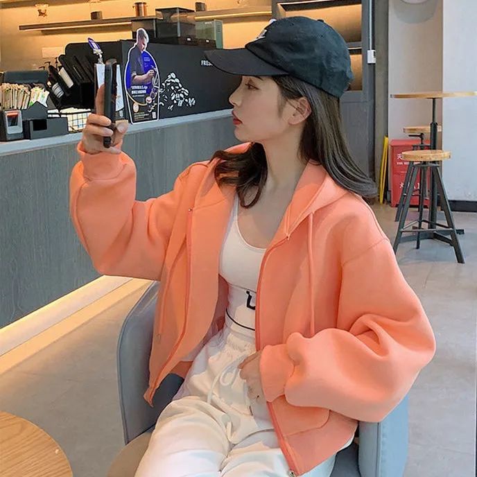 Áo hoodie tay dài màu sắc thời trang thu đông cho nữ 2021