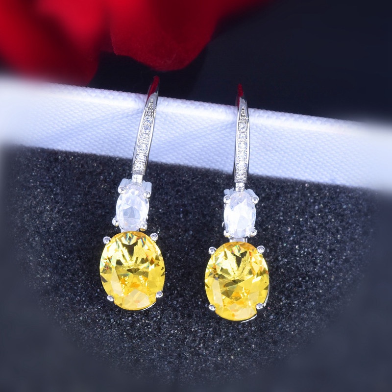 Khuyên Tai Đính Đá Hình Oval Màu Vàng Sang Trọng Dành Cho Nữ