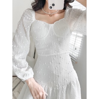 Váy tiểu thư tay phồng - Trắng