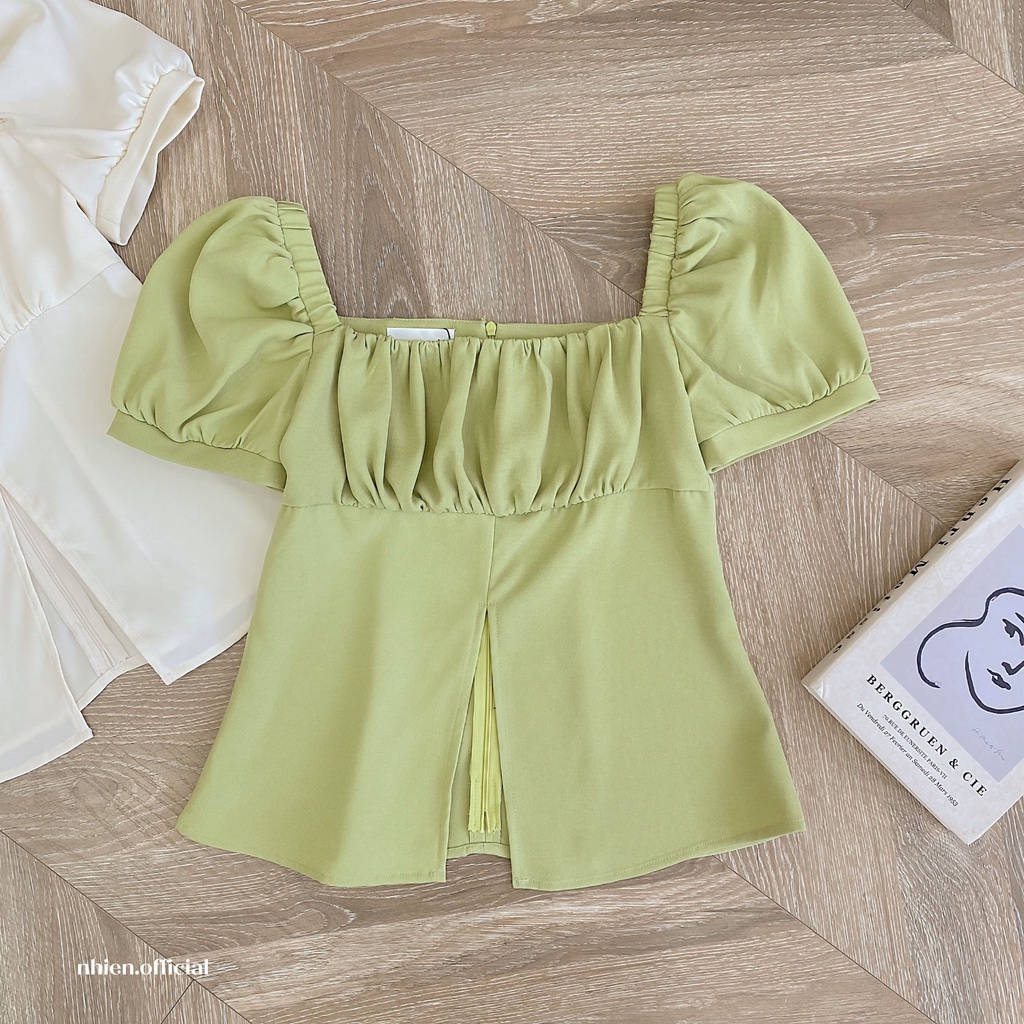 Áo kiểu nữ - áo cổ vuông xẻ tà nhiennhienvintage BA150