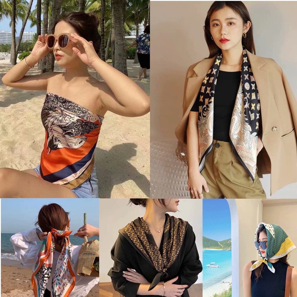 Khăn choàng cổ hình vuông 70cm chất lụa hợp thời trang cho nữ