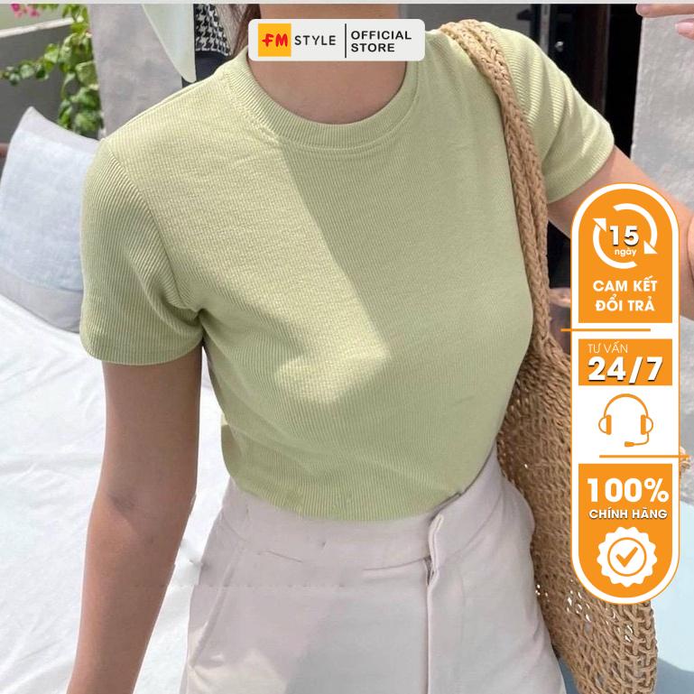 Áo thun croptop nữ FM Style chất xốp Hàn tay ngắn trơn basic dễ phối đồ thời trang 220320604
