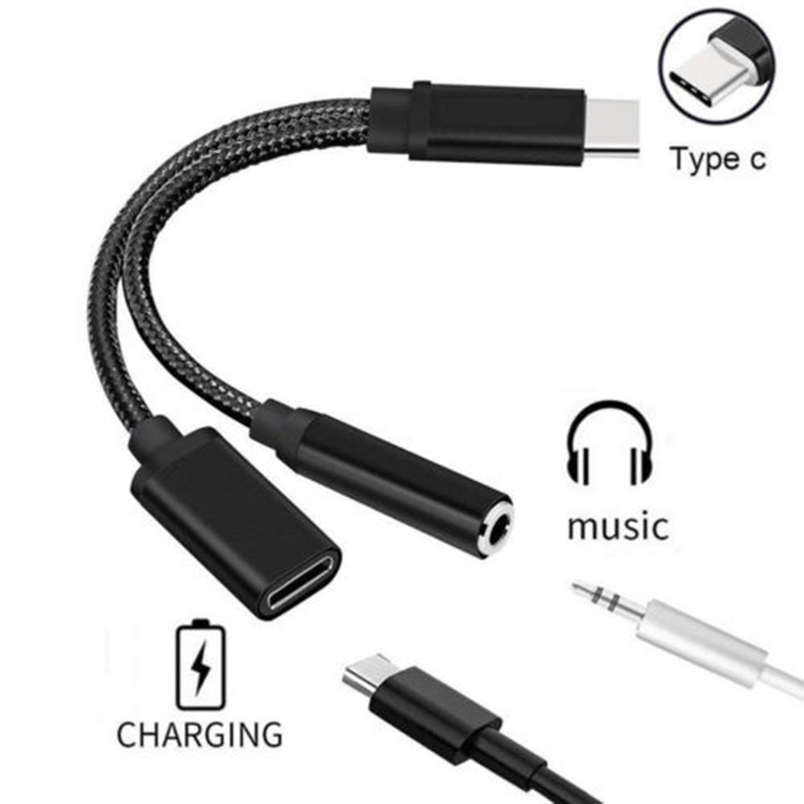 2in1 USB-C Type C to 3.5mm Jack AUX Audio Cable Charging Cable