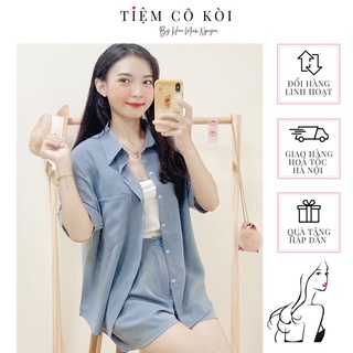 Set đồ nữ set bộ áo sơ mi quần sooc quần short nữ kèm áo 2 dây công sở trẻ trung