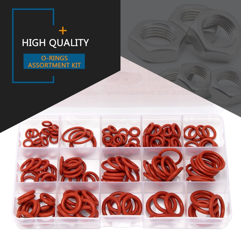 Hộp 150 Vòng Đệm silicone Đỏ 6mm-30mm cs 1mm 1.5mm 1.9mm 2.4mm