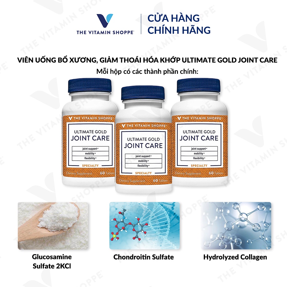 Viên uống giảm đau xương khớp, thoái hóa khớp The Vitamin Shoppe ULTIMATE GOLD JOINT-CARE 60 viên