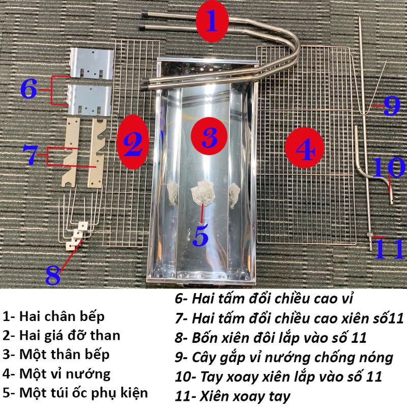 Bếp Nướng Than Hoa Xoay Tay Tiện Dụng Có 2 Chế Độ Nướng Chất Liệu Inox 304 Không Rỉ (Tặng búa đập thịt) Do ducstore PP