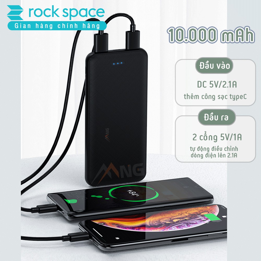 Sạc dự phòng mini, chính hãng Rockspace P62 Pro dung lượng thực 10000mah dành cho iPhone, Samsung bảo hành 12 tháng