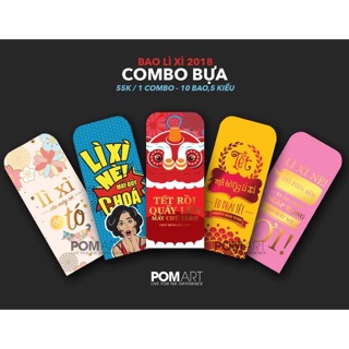 Set Bao Lì Xì Bựa 10 cái thiết kế độc quyền Pom Art