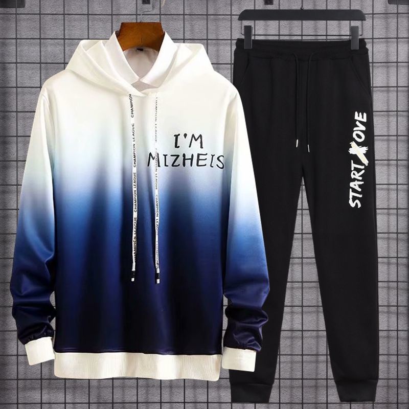 Bộ đồ nam mùa đông áo hoodie phối màu độc đáo quần ống jogger mặc ở nhà đi chơi