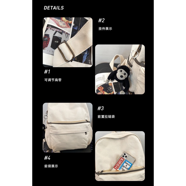 Mori Style College Student Canvas Backpack Female Harajuku Ulzzan Simple Backpack Men's Multi-Functional Lightweight Cla