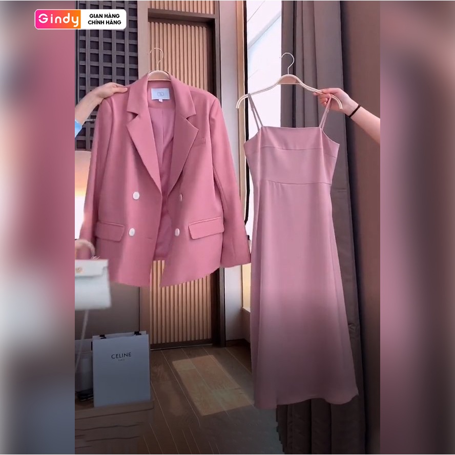 Set áo blazer mix váy hai GINDY blazer mix váy sang chảnh thời trang thu đông A10121 V1008