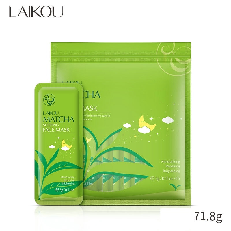 Laikou (Hàng Mới Về) Set 15 Mặt Nạ Ngủ Chiết Xuất Trà Xanh Dưỡng Ẩm Chống Lão Hóa Tái Tạo Làn Da