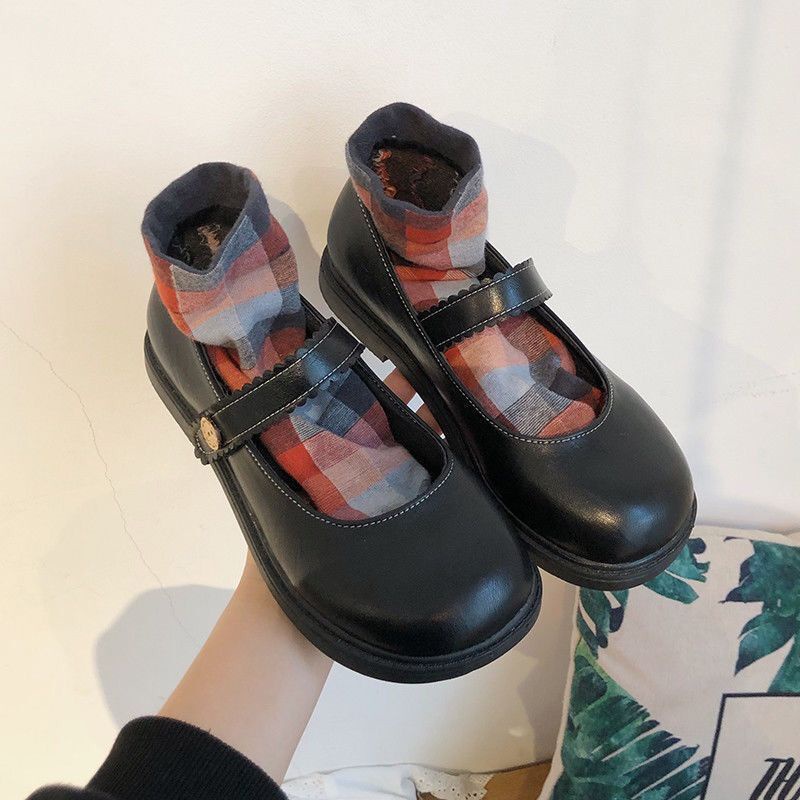 Giày Đen Đế Dày Phong Cách Retro Anh Quốc Cho Nữ