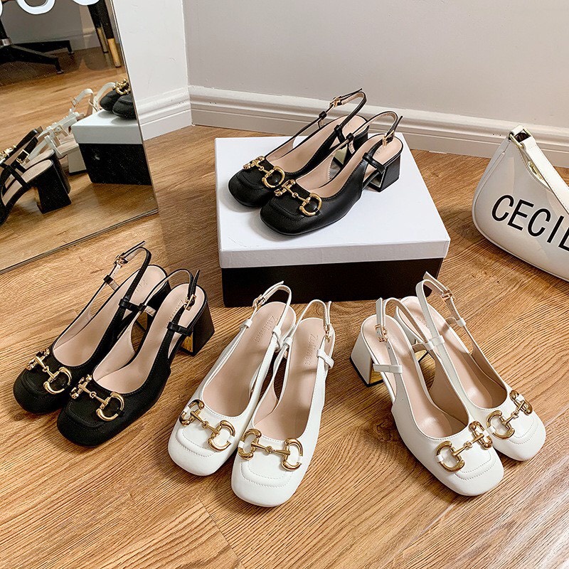 Giày Cao Gót 7 Phân Nữ Quai Hậu Thiết Kế Khóa Pixie Lên Chân Sang Đẹp Hàng Chuẩn Fom Việt Size 35 - 39