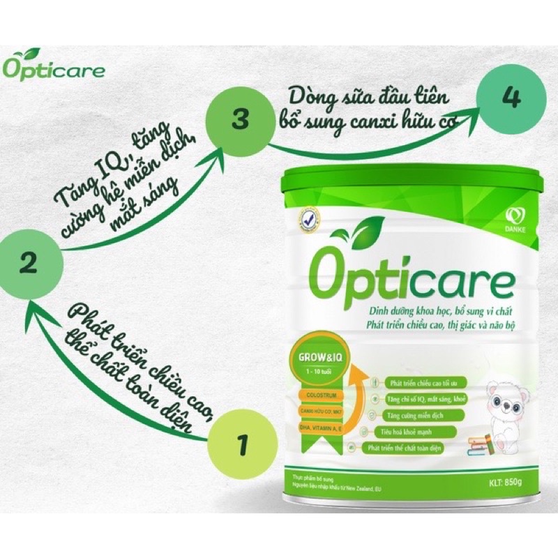 Sữa Opticare Grow&amp;IQ phát triển chiều cao, trí não - 380g, 850g