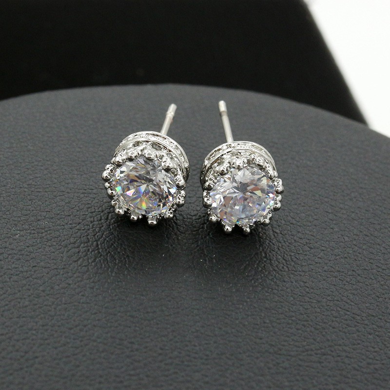 Đôi Bông Tai Mạ Bạc Hình Vương Miện Đính Đá Zircon Phong Cách Hàn Quốc