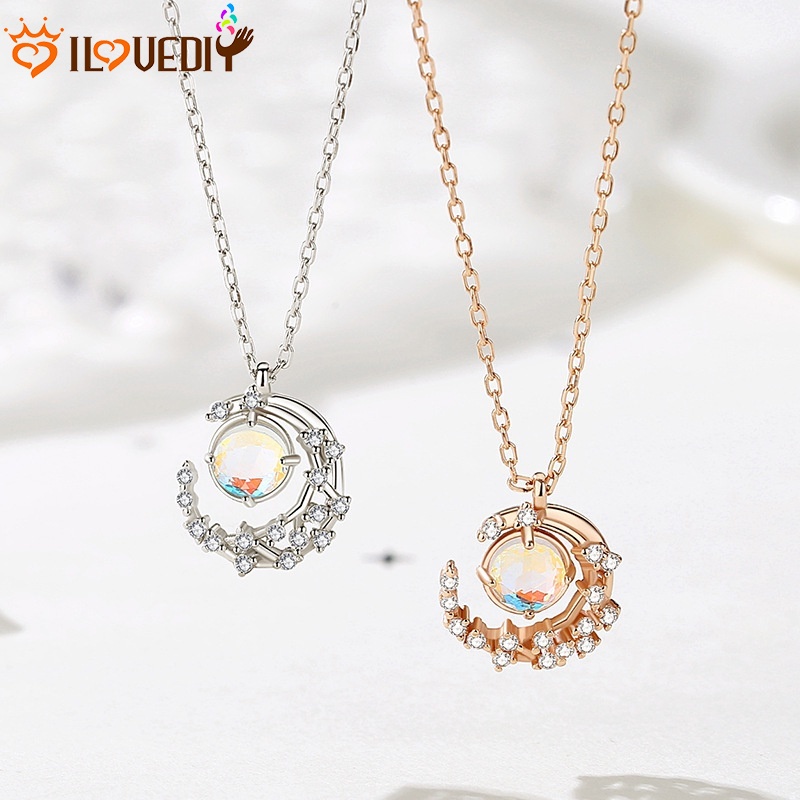 Vòng cổ kim loại mặt hình mặt trăng ngôi sao đính đá zircon đơn giản sáng tạo thời trang cho nữ