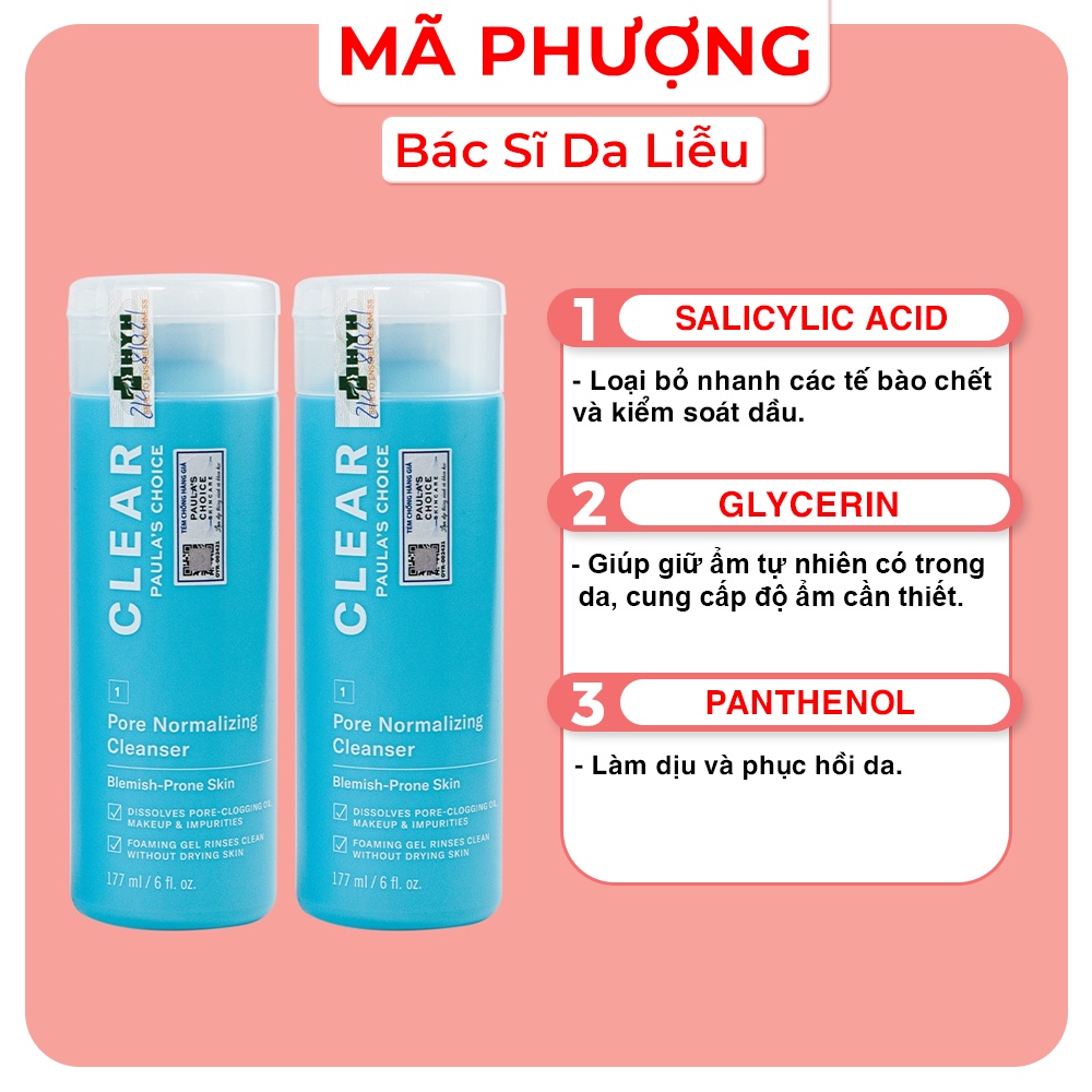 [CHÍNH HÃNG] Sữa rửa mặt giảm mụn giúp thu nhỏ lỗ chân lông Clear Paula’s Choice