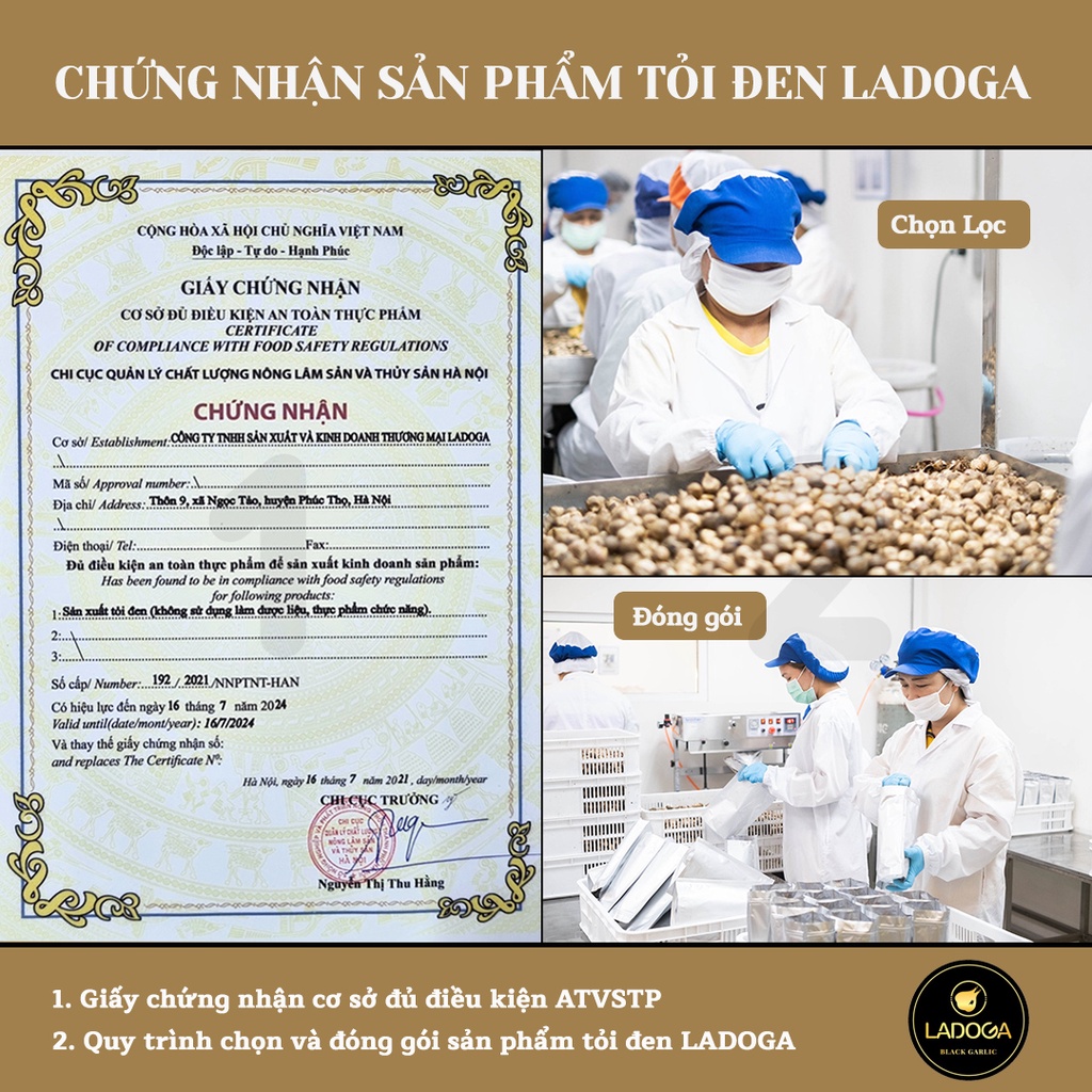 Tỏi đen LADOGA premium lên men 90 ngày từ tỏi cô đơn theo công nghệ nhật bản đóng 250g và 500g - Hàng Cao Cấp