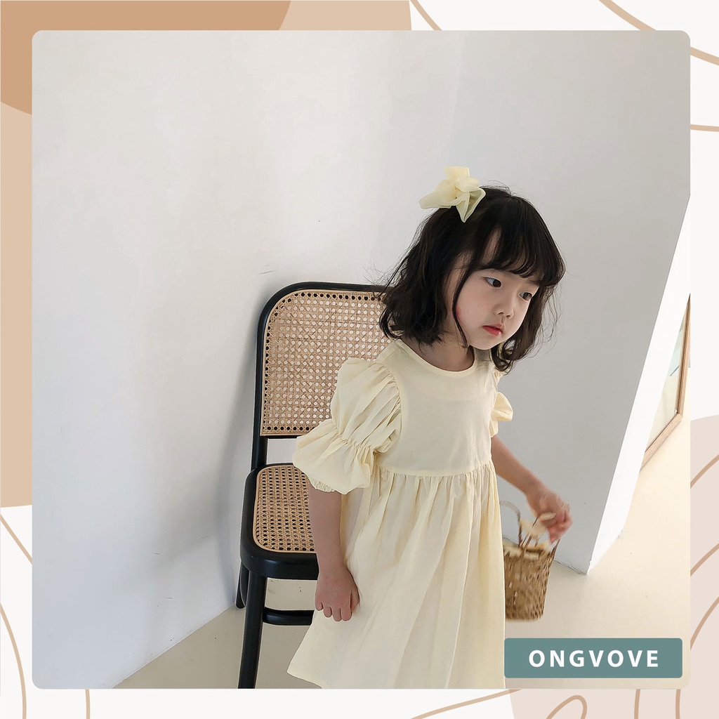 Váy đầm cho bé gái Ongvove - Chất thô Hàn thoáng mát, thiết kế điểm nhấn nhún tay điệu đà, váy bồng chữ A nổi bật 1400