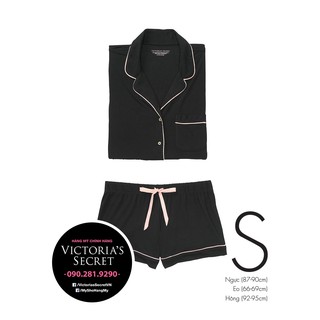 (Size S) - Bộ quần áo ngủ ngắn (49) đen bi, chất vải satin, Black chấm bi -  Mỹ
