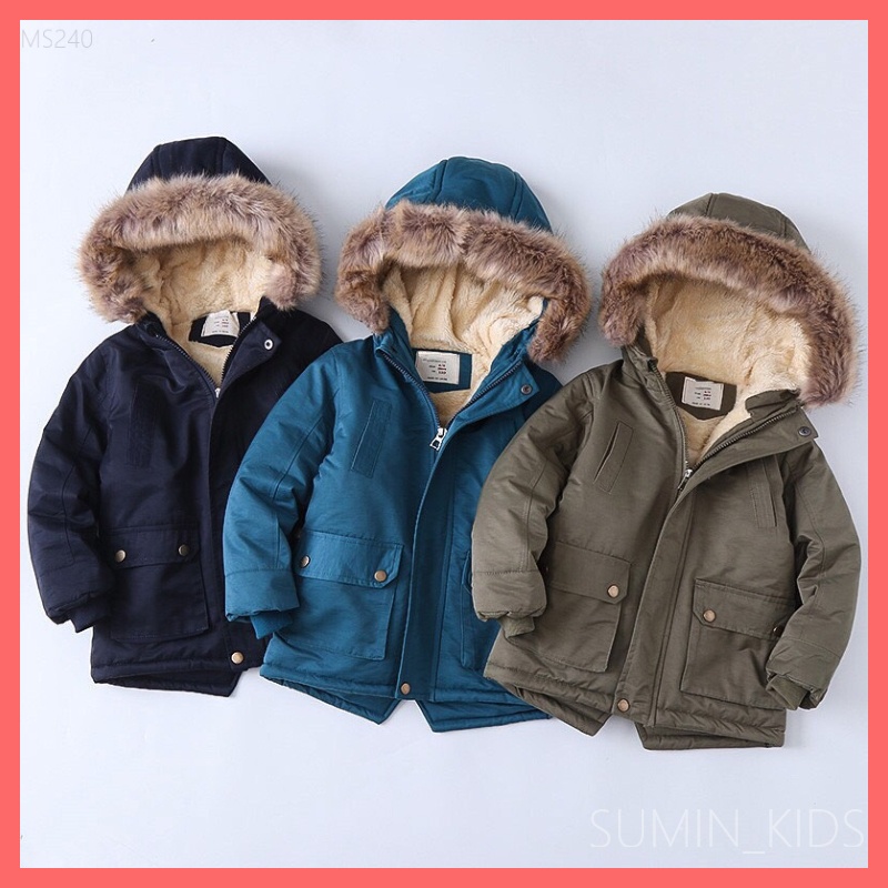 Áo khoác phao PARKA lót lông cho bé - Thời trang trẻ em Sumin Kids - Mũ lông nhiều màu cho bé trai và gái