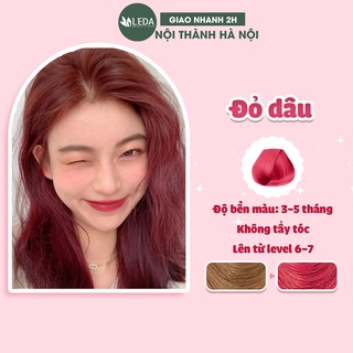 Thuốc nhuộm tóc đỏ dâu, nâu đỏ hồng, đỏ lửa không tẩy tặng kèm oxy trợ nhuộm, LEDA
