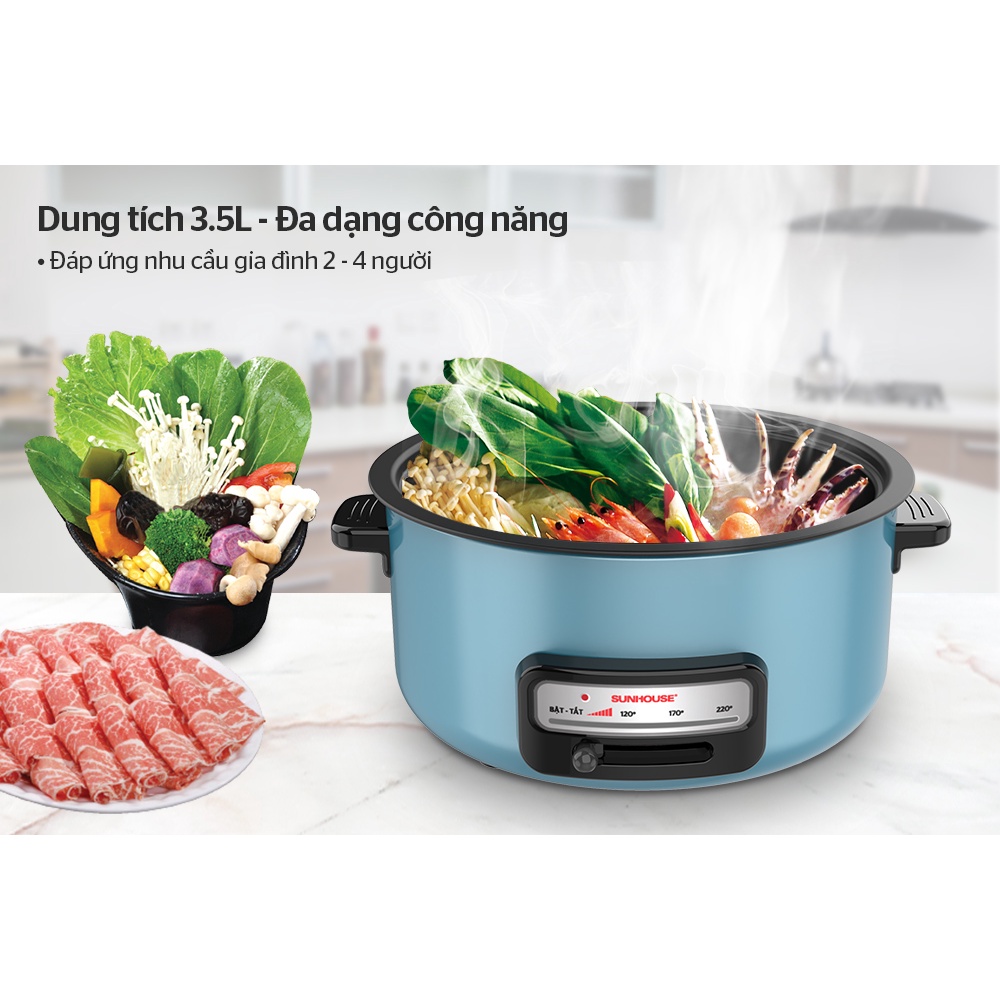 Nồi lẩu đa năng 3.5L Sunhouse SHD4527-Lòng nồi chống dính cao cấp, Công suất 1300W-DATHANG1688