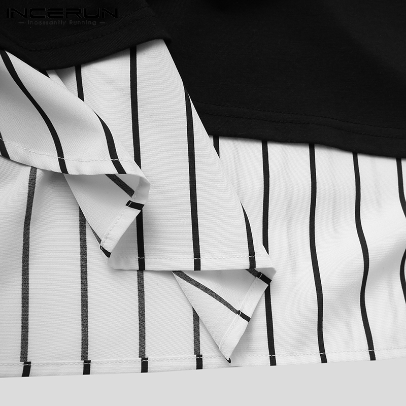 Áo Giả Hai Mảnh INCERUN Tay Ngắn Họa Tiết Sọc Thời Trang Cho Nam