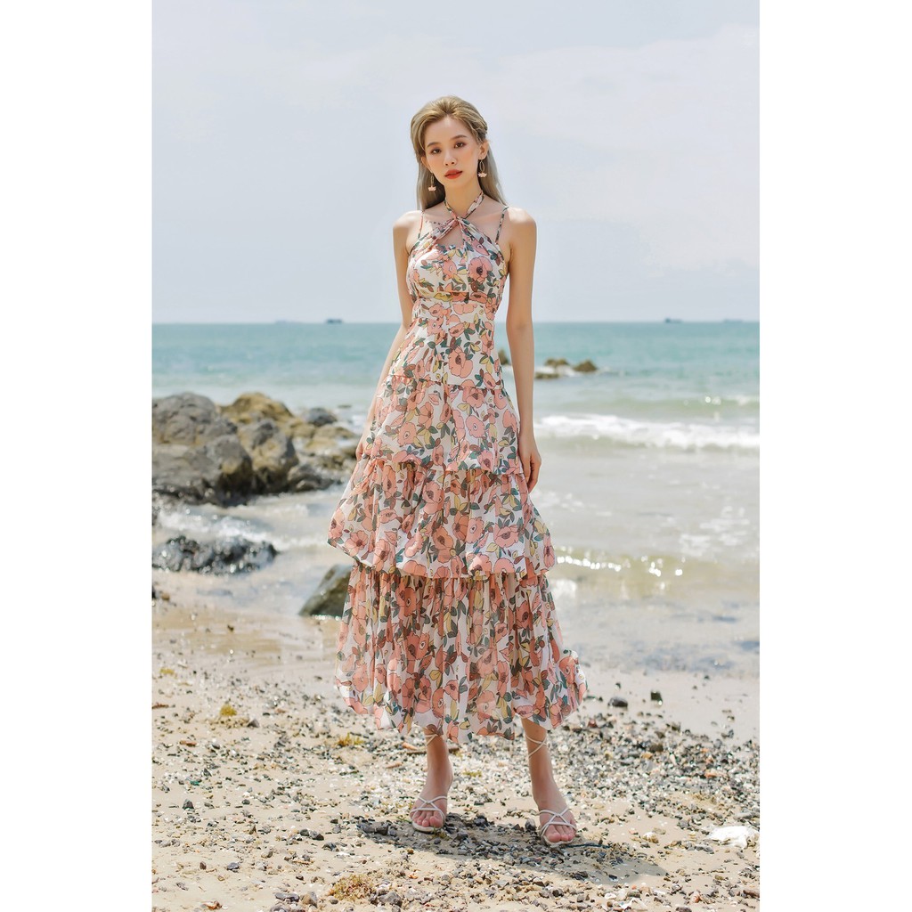 SÒ VINTAGE - GENY Đầm yếm hoa phối nhiều tầng