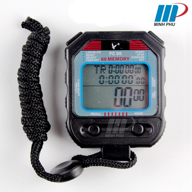 Đồng hồ bấm giờ thể thao PC90 60LAP ⚡ Đồng hồ bấm giây độ chính xác 1/100s - pin lithium siêu bền - bộ nhớ 60 LAP
