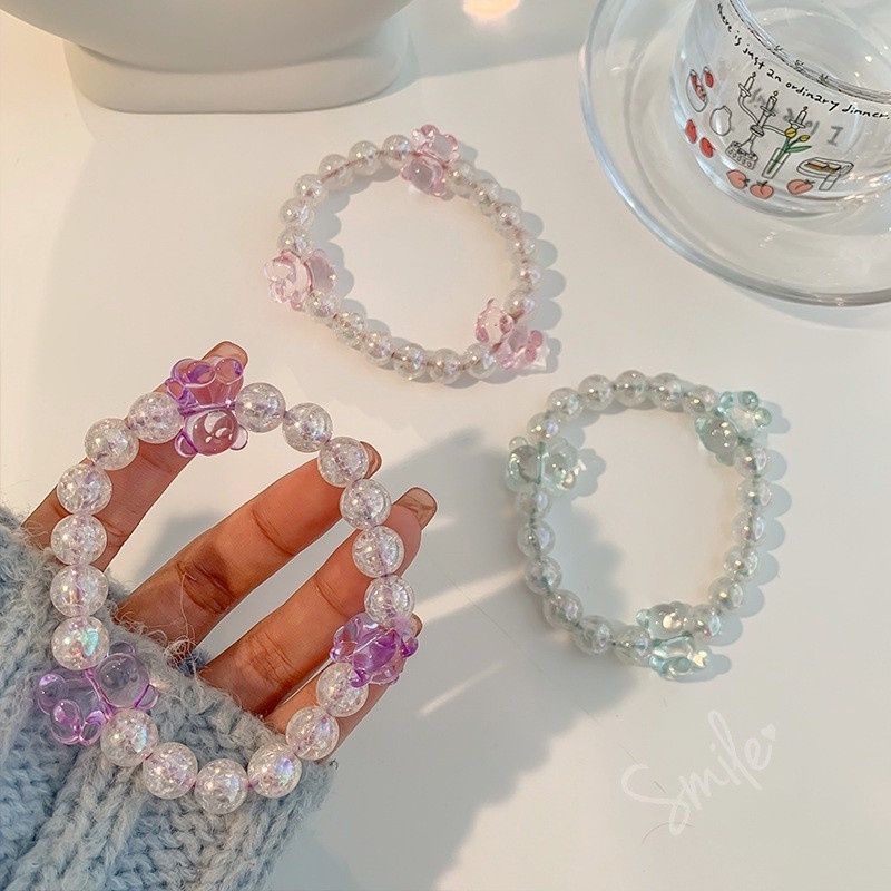 Dây Cột Tóc Cao Su Đính Hạt Pha Lê Hình Gấu Dễ Thương Cho Nữ