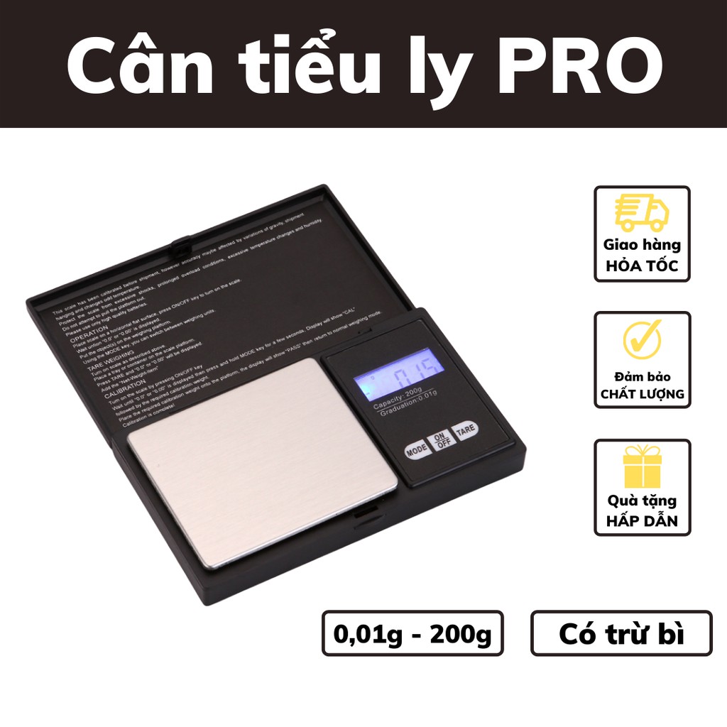 Cân nhà bếp điện tử mini có nắp làm bánh tiểu ly cân vàng bạc đá quý định lượng 0,01g - 200g tặng kèm pin AA