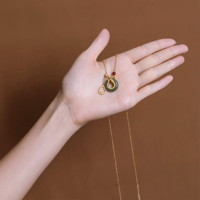 Fancy Vòng Cổ Mặt Đá Ngọc Bích Vàng Hetian Khóa An Toàn Cỡ Nhỏ Thời Trang Cổ Điển Dành Cho Bạn Nữ