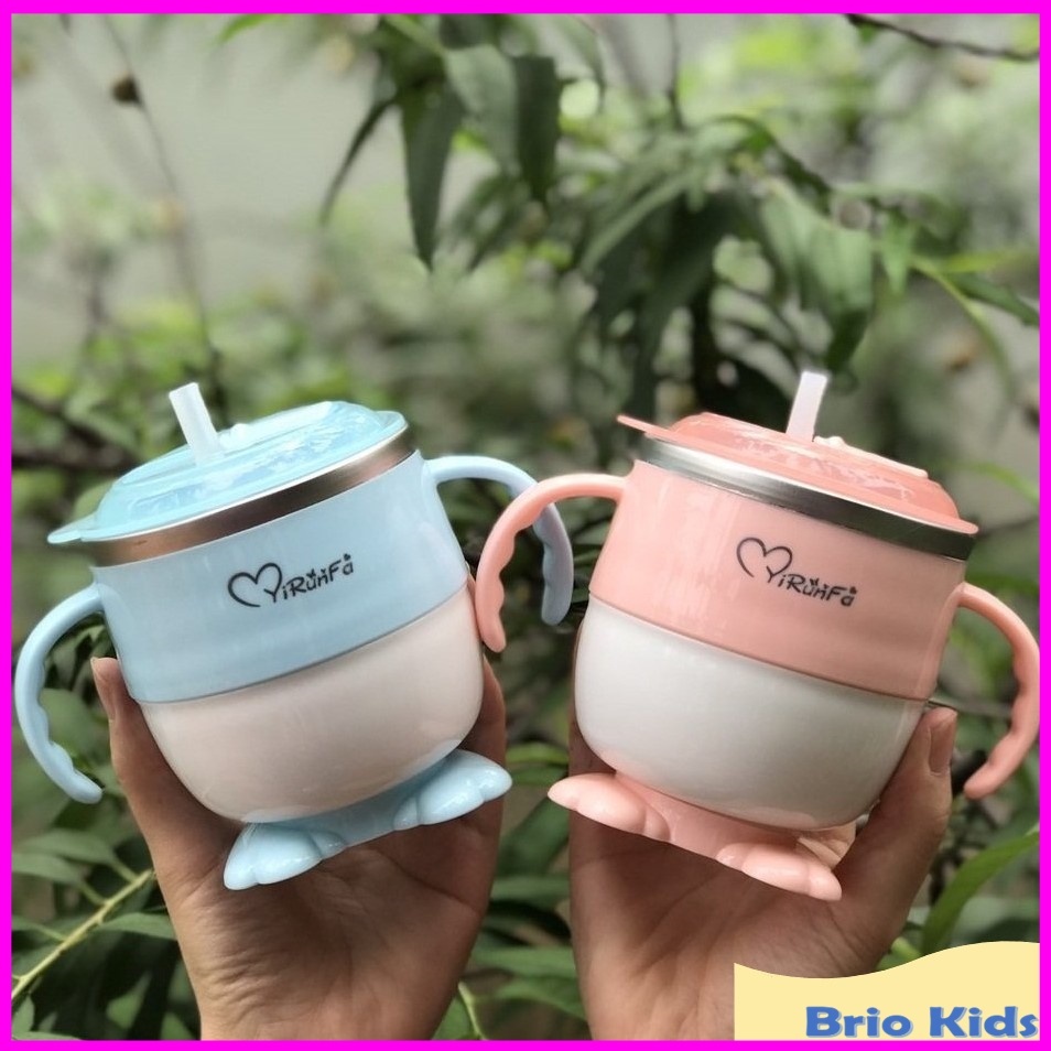 Bình uống nước cho bé YRUNFA - 280ml - Cốc tập uống nước có ống hút cho bé chống sặc - Inox 304 an toàn tuyệt đối cho bé