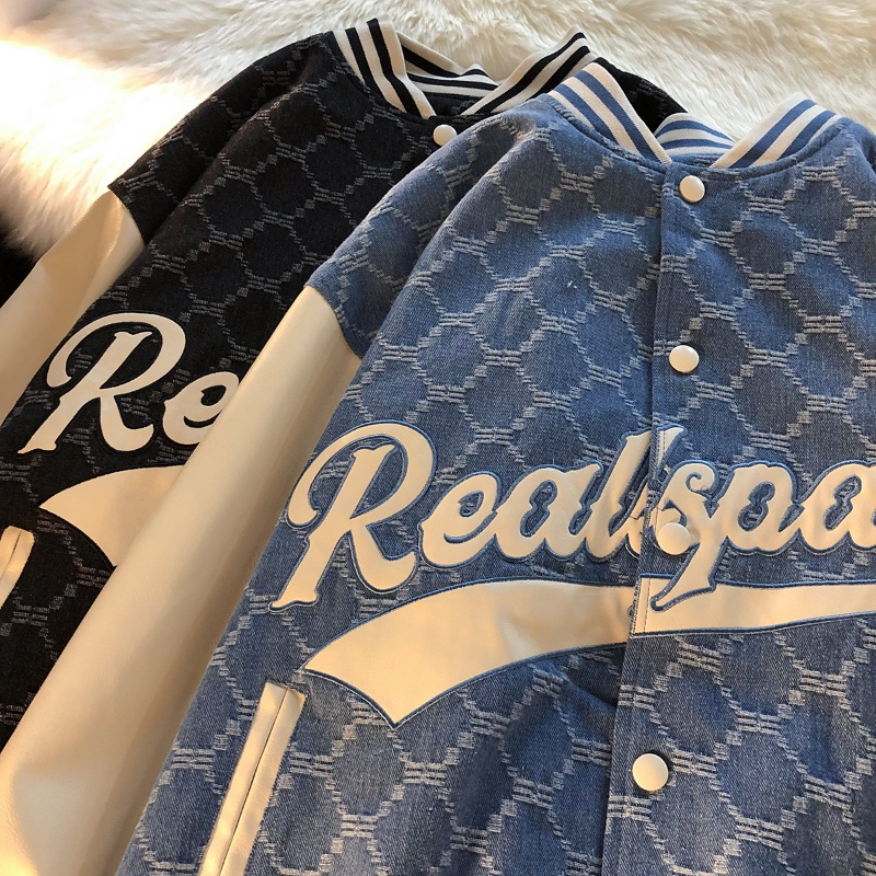 Áo khoác bóng chày tay dài in chữ màu sắc tương phản thời trang cho nam