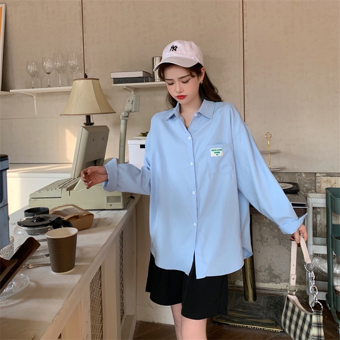 Áo Sơ Mi Nữ Dài Tay Cổ Bẻ Form Rộng Thời Trang Hàn Mới