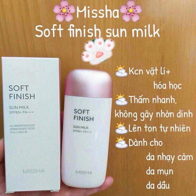 Kem chống nắng Missha All-Around Safe Block Velvet Finish Sun Milk SPF50+/PA++++ 70ml