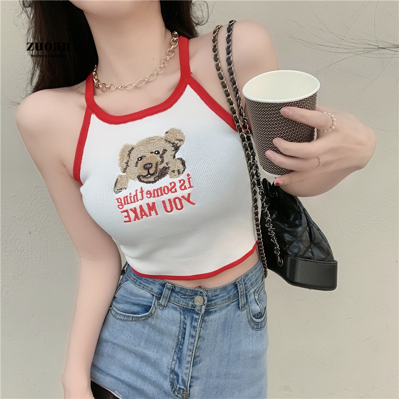 Áo dệt kim SUXIkhông tay hoạ tiết thêu phong cách hàn quốc