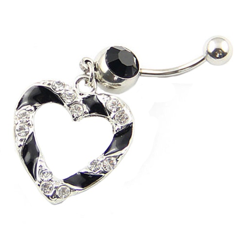 Khuyên rốn hình tim đính đá bằng thép y tế