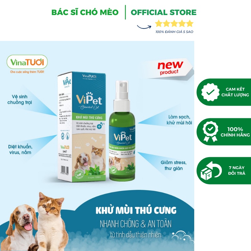 Xịt Khử Mùi Hôi Mèo Chó Vipet 100ml Vina Tươi Nguyên Chất 100%- Diệt Khuẩn