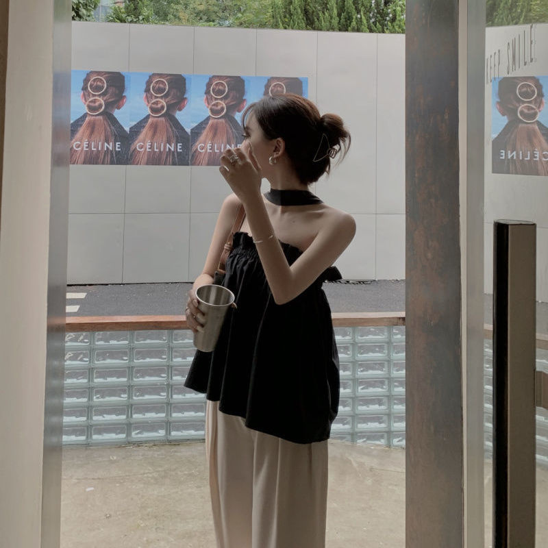 Áo yếm dây ngắn không tay dáng rộng size lớn thon thả thời trang trẻ trung dễ thương phong cách Hàn Quốc dành cho nữ