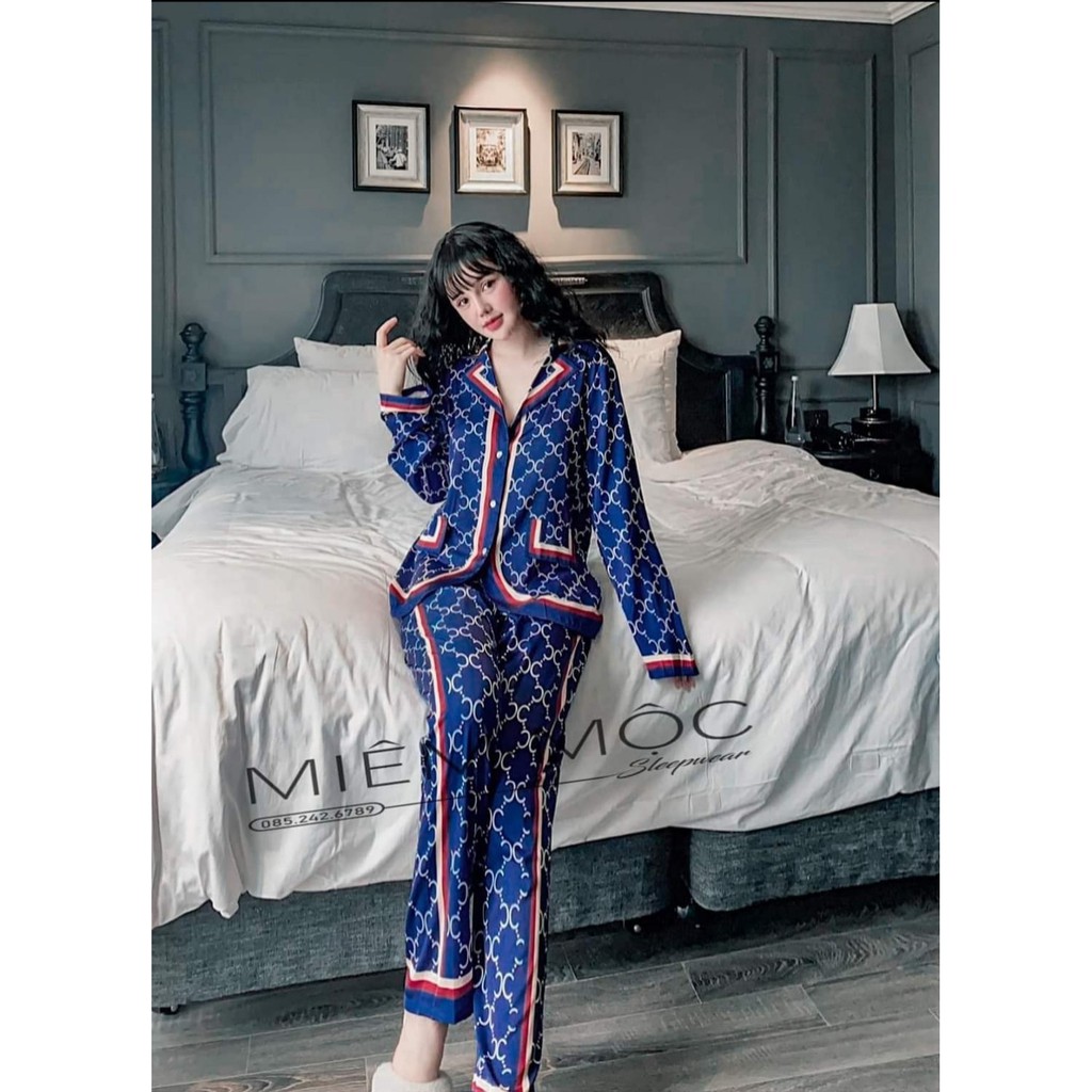 Bộ pijama lụa latin tay ngắn 𝘾𝘼𝙊 𝘾𝘼̂́𝙋 - Bộ đồ ngủ GC Xanh [ SIÊU HOT ] thoáng mát, sang chảnh.