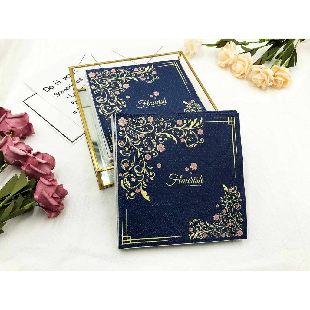 Bộ 20 Khăn Ăn In Họa Tiết Hoa &amp; Chữ Bằng Giấy Trang Trí Giáng Sinh