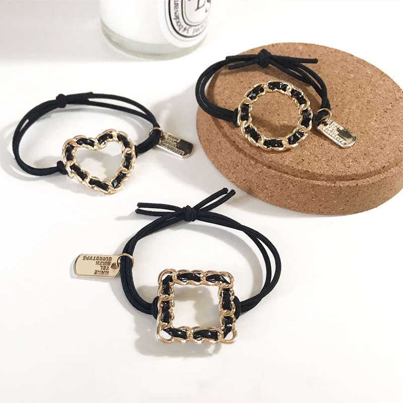 Dây Cột Tóc Cao Su Co Giãn Phối Dây Xích Kim Loại Tròn / Trái Tim Thời Trang Đơn Giản Cho Nữ