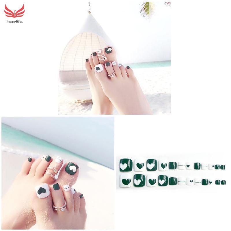 Bộ 24 Móng Chân Giả Hình Trái Tim Màu Trắng Thời Trang Đi Biển Mùa Hè 2019