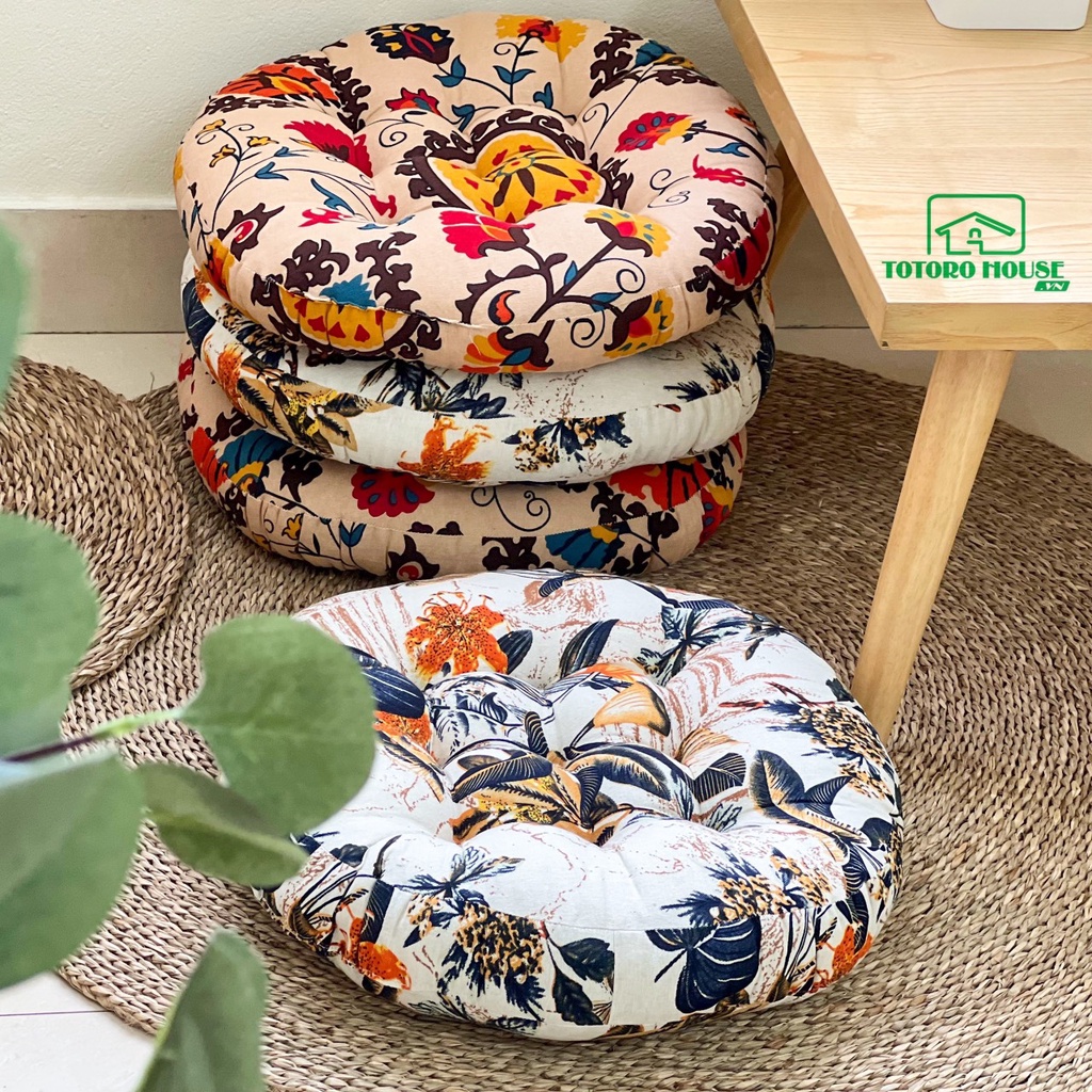 Đệm ngồi bệt nệm lót ghế TOTORO HOUSE size lớn Kiểu Nhật mềm mại họa tiết thổ cẩm Vintage 50x50cm