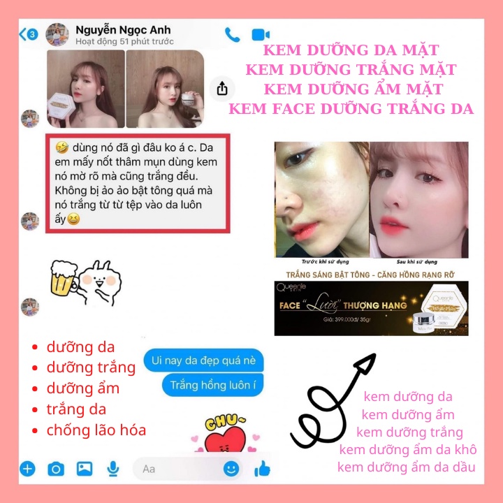 Kem Dưỡng Trắng Da Mặt Dưỡng Ẩm Da Dầu Da Khô Face Dưỡng Trắng Da Queenieskin Dưỡng Da Mặt Chống Lão Hóa